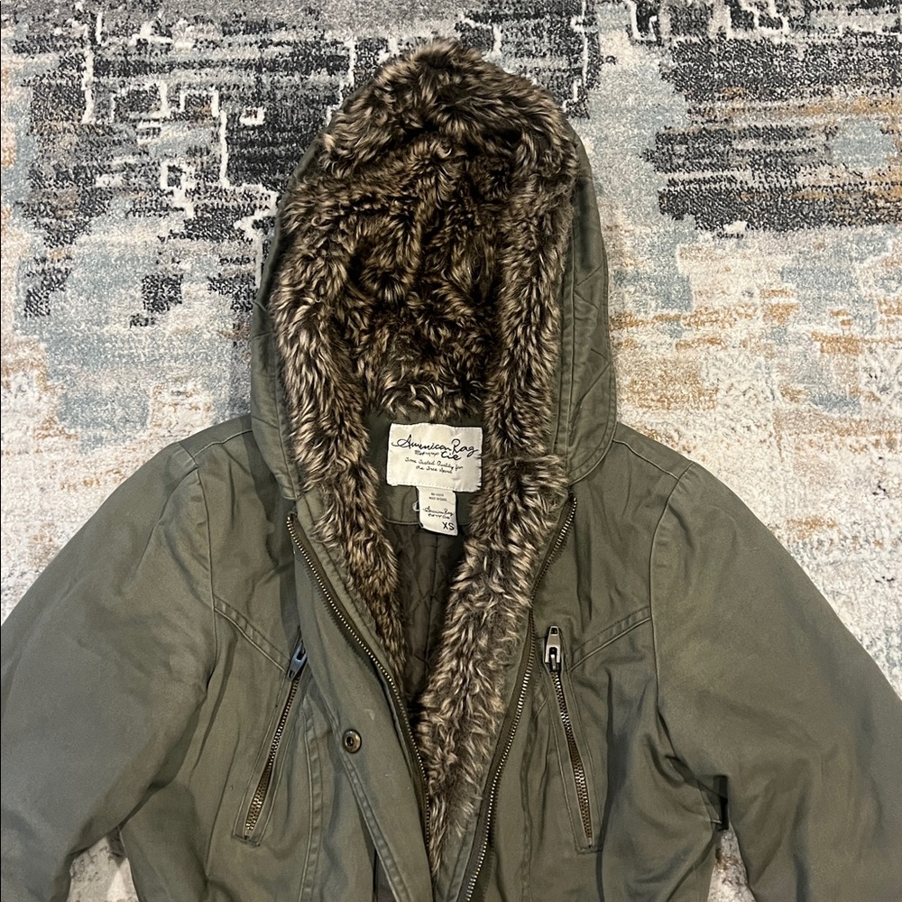 ‼️ Olive Jacket with Faux Fur Trim ‼️ - Picture 3 of 6